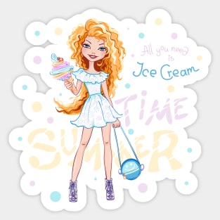 Cute fashionable girl with Ice Cream Sticker